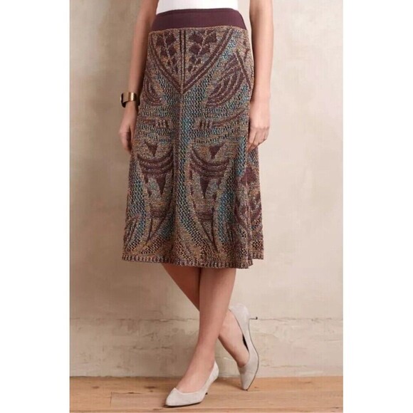 CECILLIA PRADO Anthropologie Lumi Midi Sweater Skirt Medium Petite NEW Metallic - Picture 1 of 15